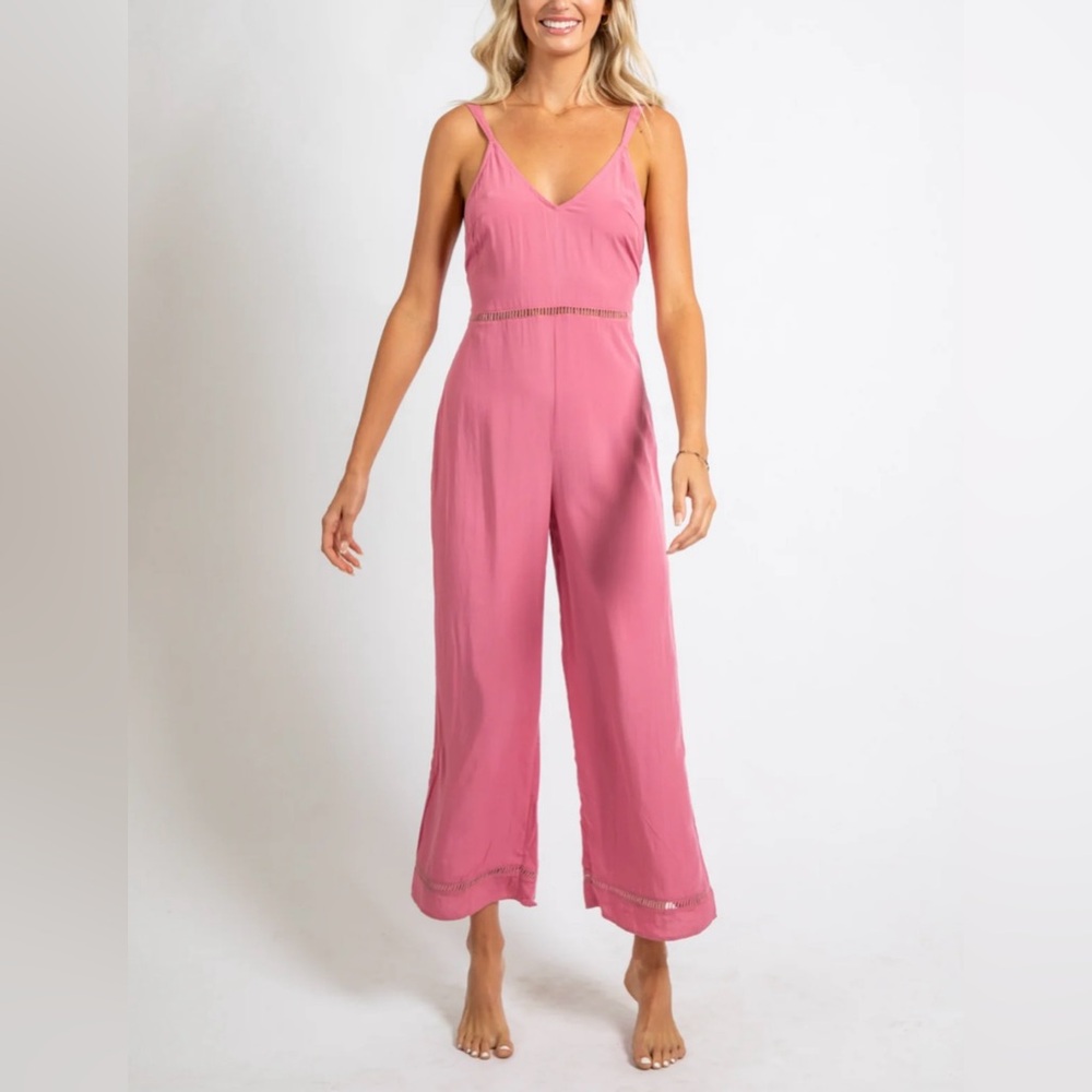 Raspberry Pink Wide Leg Jumpsuit with V-Neck and Tie-back Rusty Brand